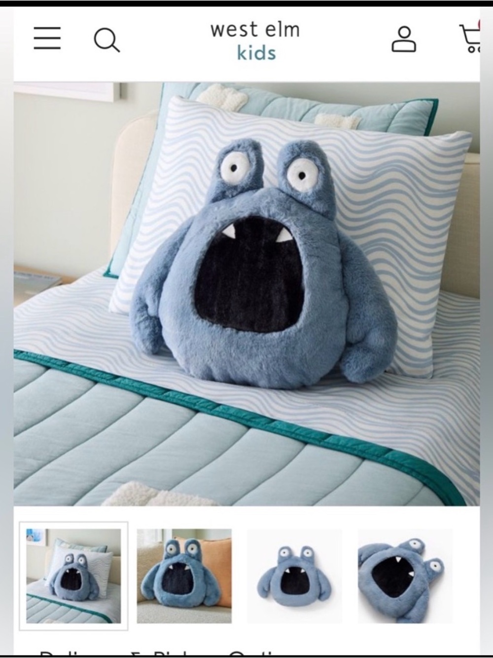 EUC West Elm Alien Monster pillow
